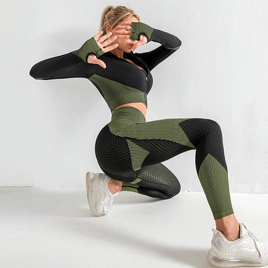 3-Piece Women's Yoga Set – Seamless Sports Bra, Leggings & Crop Top