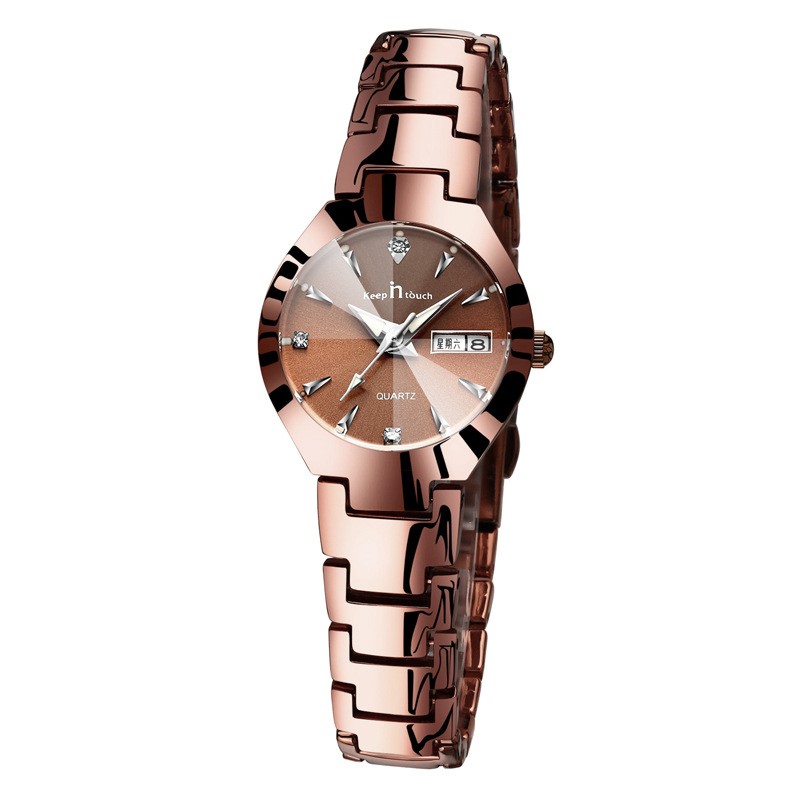 Luminous Couple Quartz Watch – Steel Band Calendar Wristwatch for Men & Women