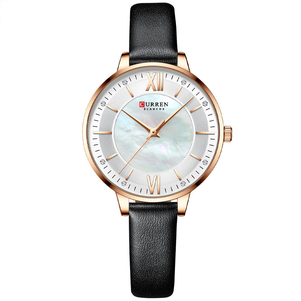 Elegant Women's Minimalist Leather Watch – Roman Numeral Dial