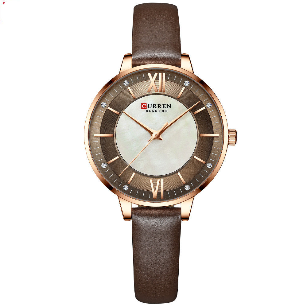Elegant Women's Minimalist Leather Watch – Roman Numeral Dial