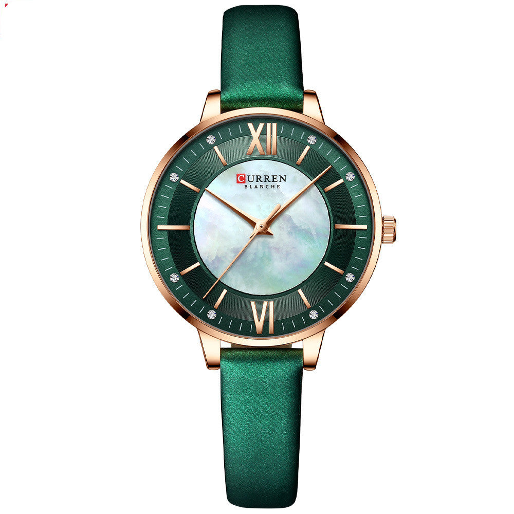 Elegant Women's Minimalist Leather Watch – Roman Numeral Dial