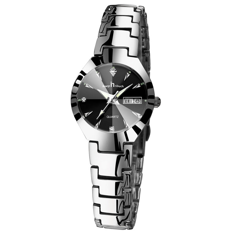 Luminous Couple Quartz Watch – Steel Band Calendar Wristwatch for Men & Women