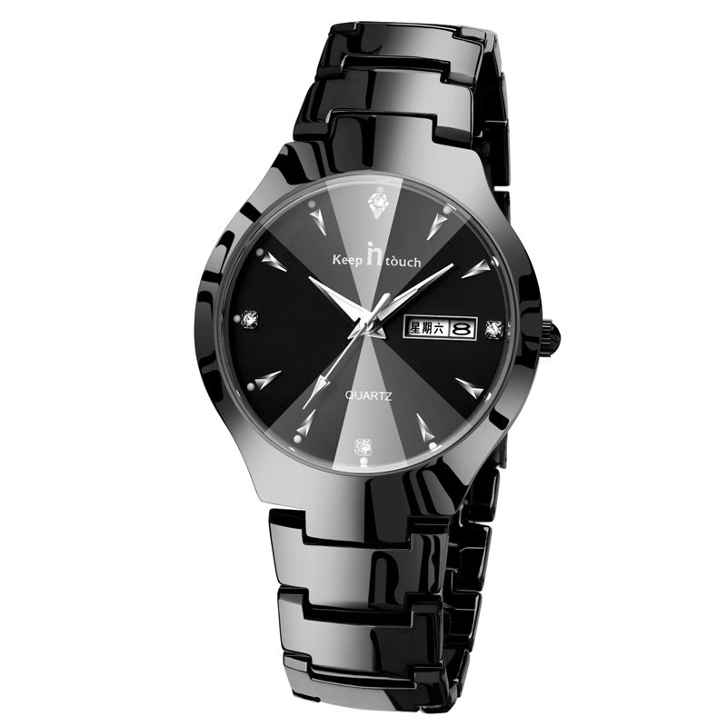 Luminous Couple Quartz Watch – Steel Band Calendar Wristwatch for Men & Women