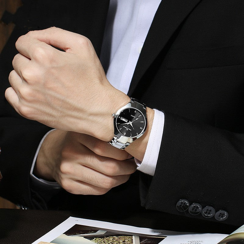 Luminous Couple Quartz Watch – Steel Band Calendar Wristwatch for Men & Women