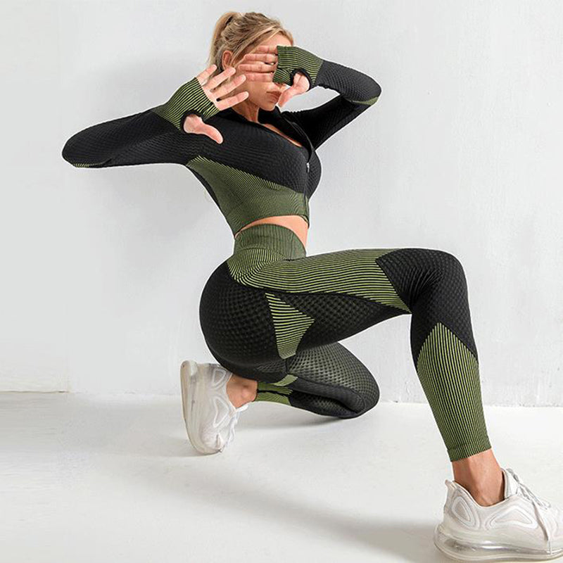 3-Piece Women's Yoga Set – Seamless Sports Bra, Leggings & Crop Top