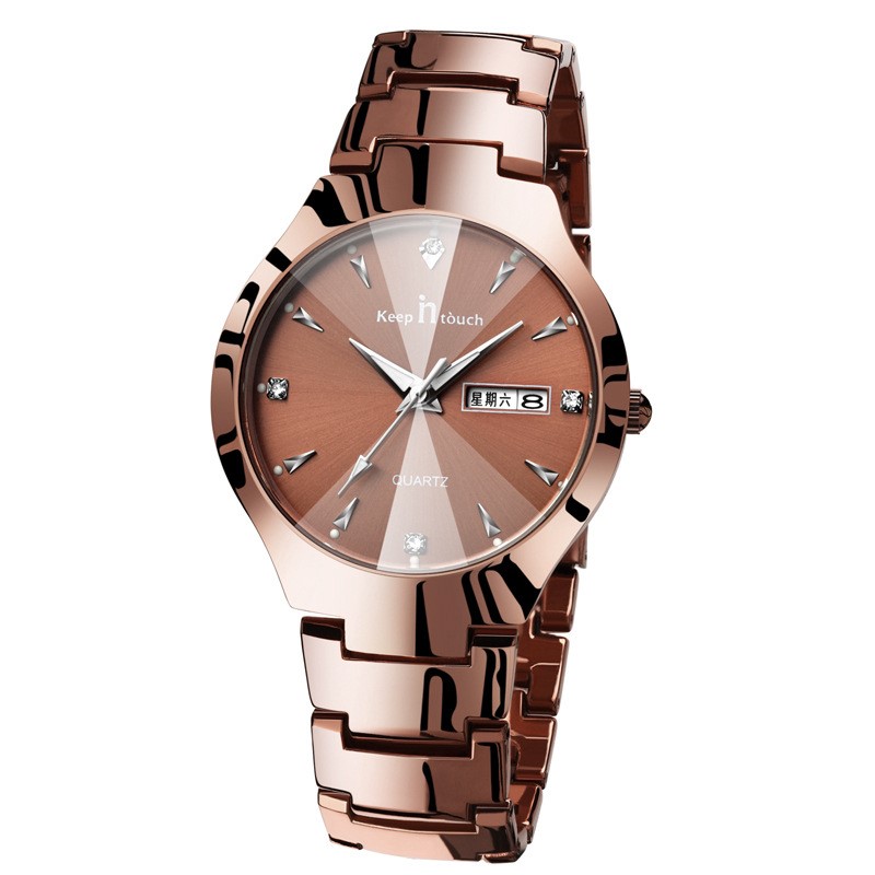 Luminous Couple Quartz Watch – Steel Band Calendar Wristwatch for Men & Women