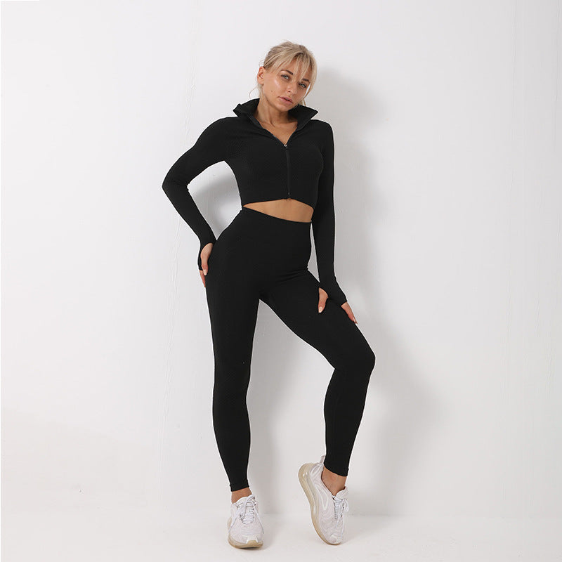 3-Piece Women's Yoga Set – Seamless Sports Bra, Leggings & Crop Top