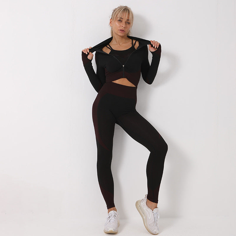 3-Piece Women's Yoga Set – Seamless Sports Bra, Leggings & Crop Top