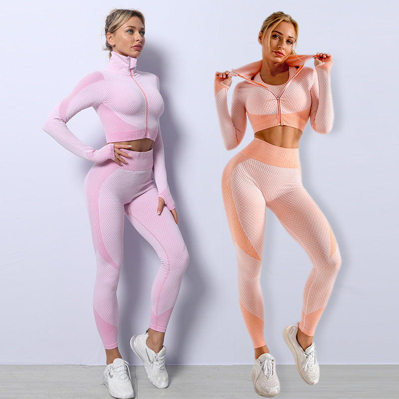 3-Piece Women's Yoga Set – Seamless Sports Bra, Leggings & Crop Top
